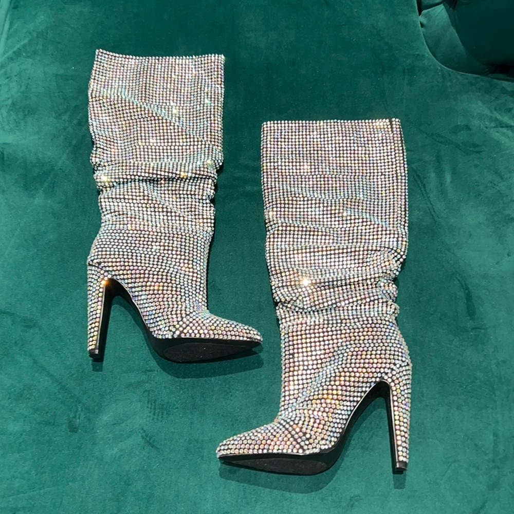 STEVE MADDEN rhinestone studded slouch boot